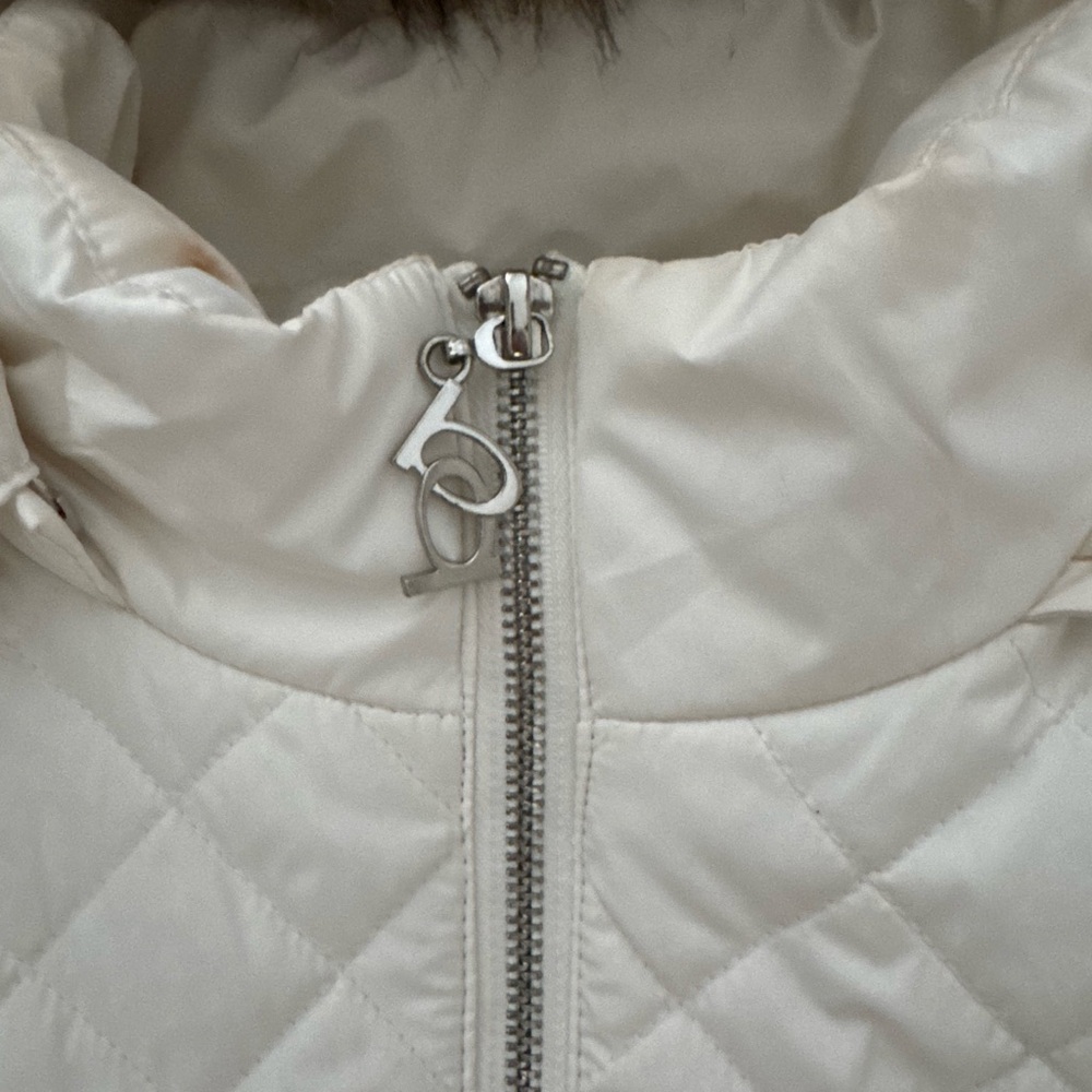 BeBe White Fur hood zip up puffer with rhinestones - Picture 3 of 5